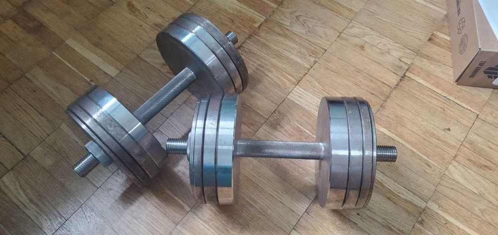 Cталеві гантелі 2x22 кг з металевим грифом і дисками розбірні