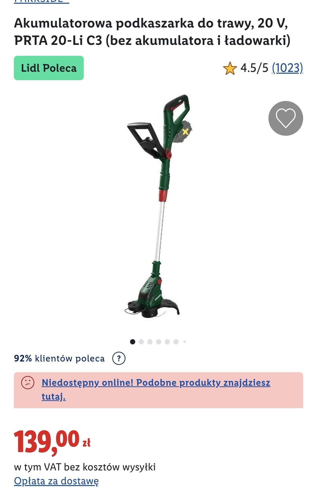 Akumulatorowa podkaszarka do trawy, 20 V, PRTA 20-Li C3 bez akumulator