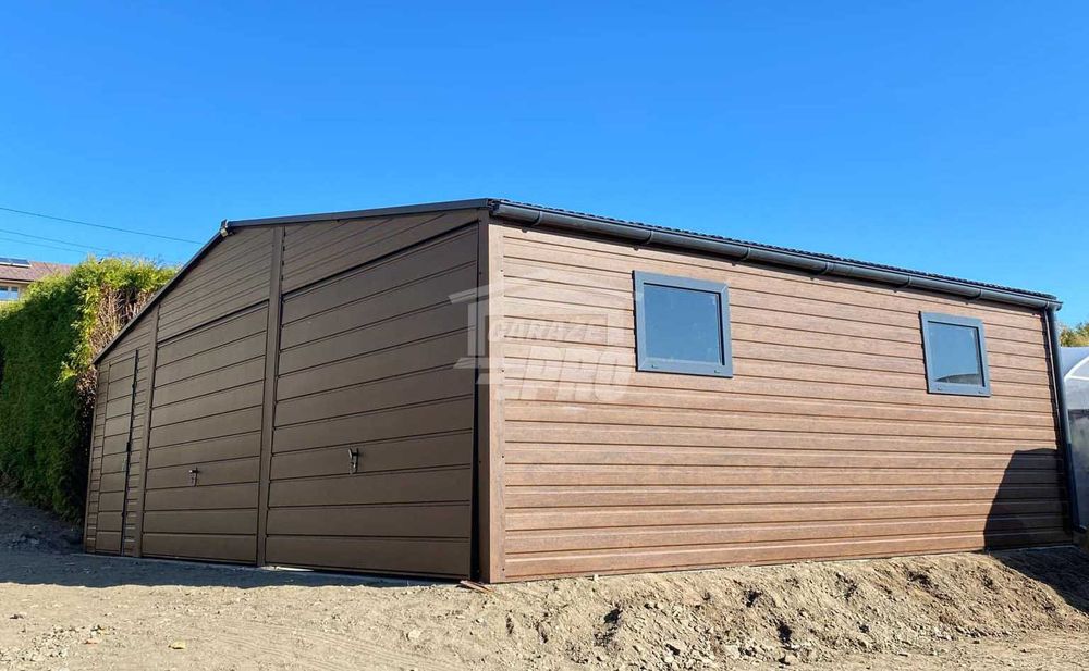 Garaż blaszany 8x6m  2x Brama drzwi 2x okno drewnopodobny Dach GP599