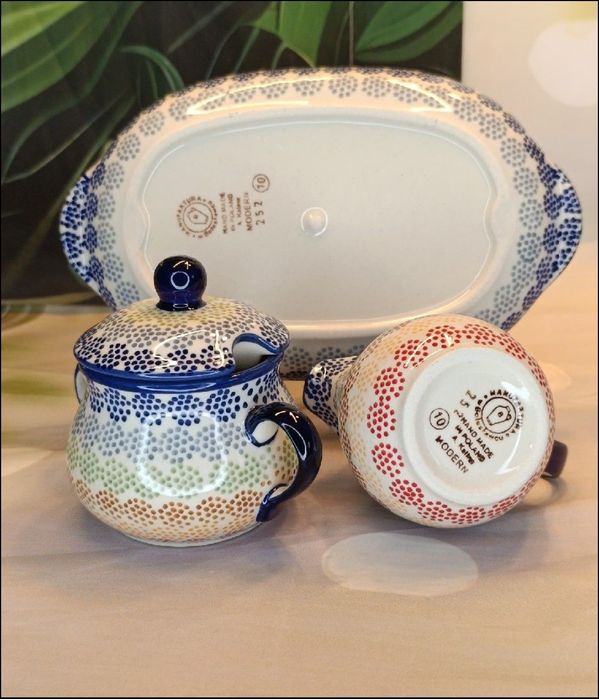 Komplet ceramiczny deserowy Bolesławiec ceramika Bolesławiec.WADA