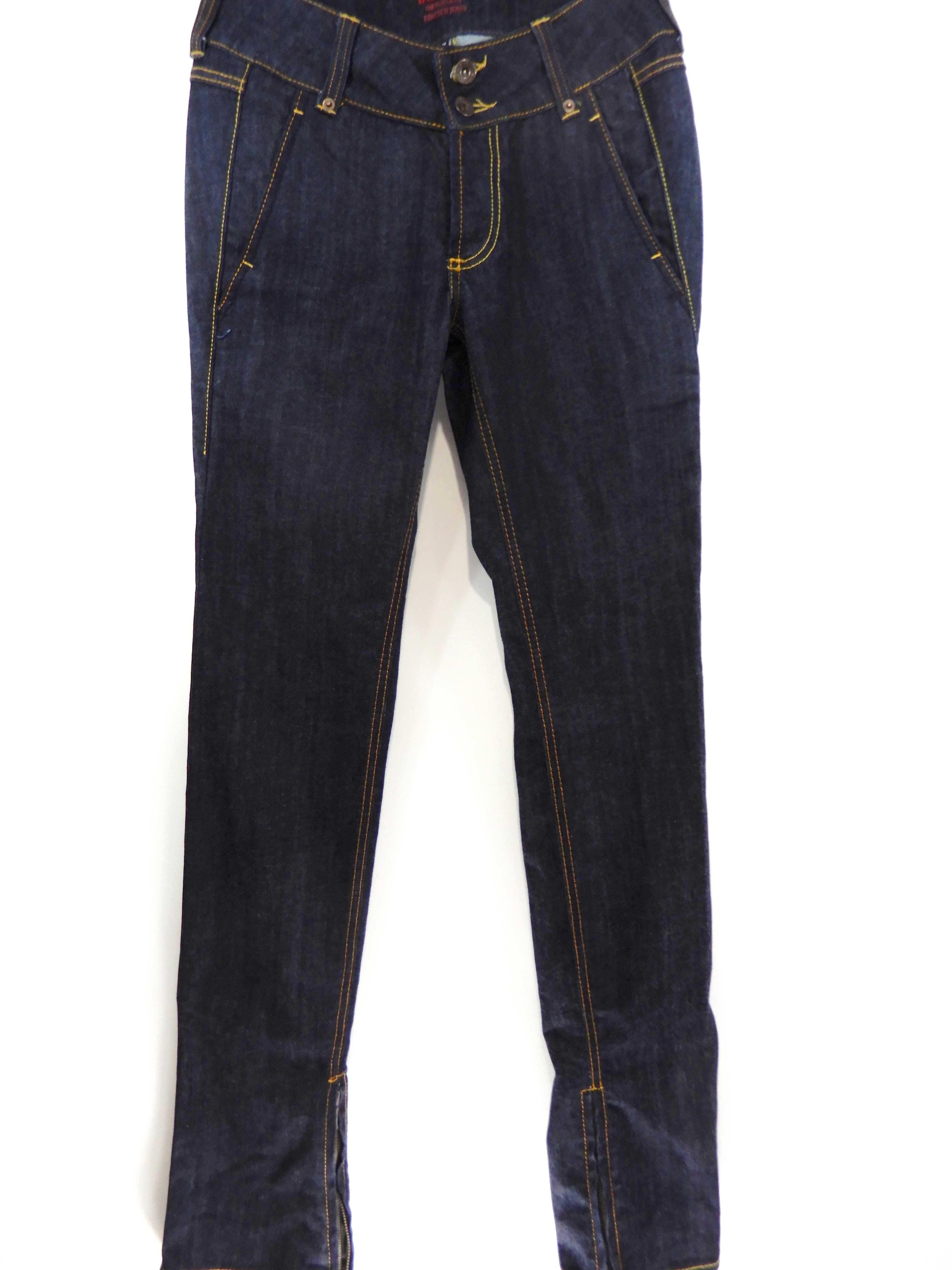 Spodnie jeansowe dżinsowe z zamkami rozporkami granatowe Bik Bok 38 M