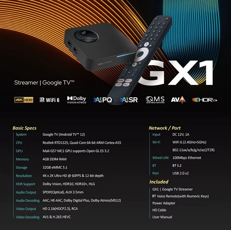 RockTek GX1  4/32gb GoogleTV 12 Android Box 4k НОВЫЙ! 2025г. ТВ бокс