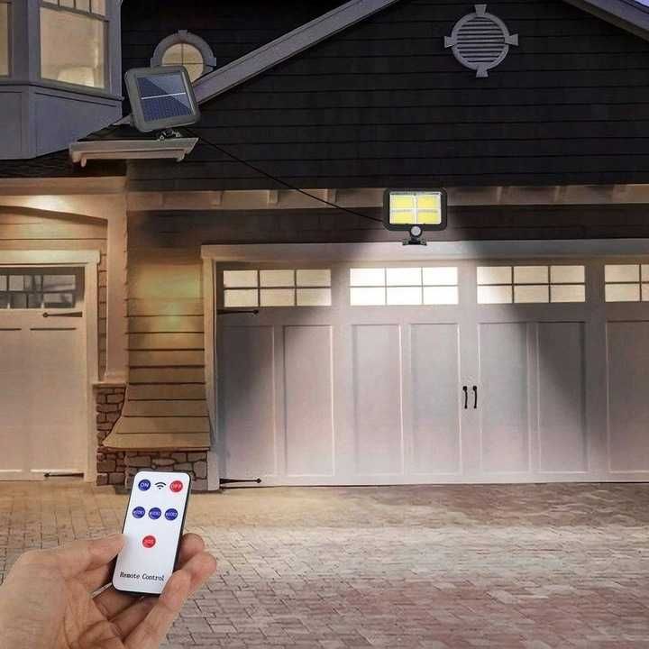 Halogen solar 128 LED na kablu 5m + pilot czujnik ruchu i zmierzchu