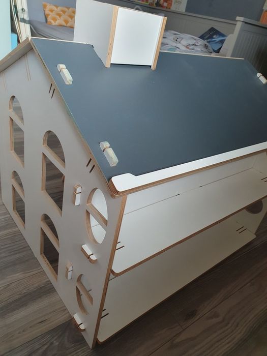 Biurko domek do zabawy My Mini Home białoszare komin na kredki 52-68cm