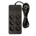 Listwa przedłużacz 6 gniazd + 3x USB + 1x USC-C 2m czarny 98-210#