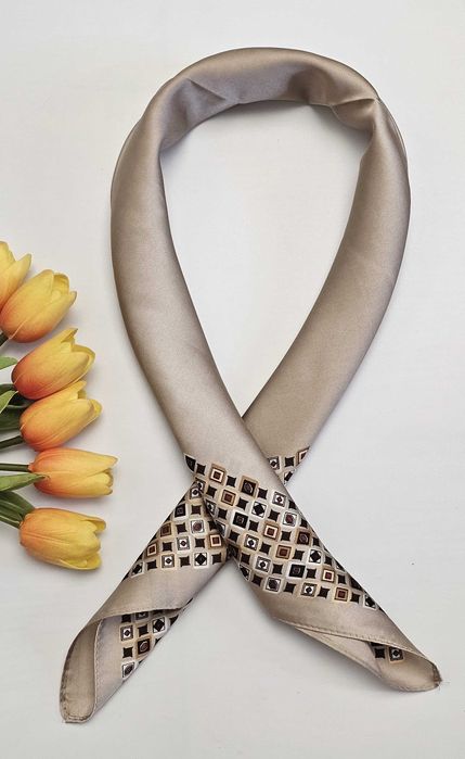 Elegancka beżowa apaszka chusta na szyję damska męska
