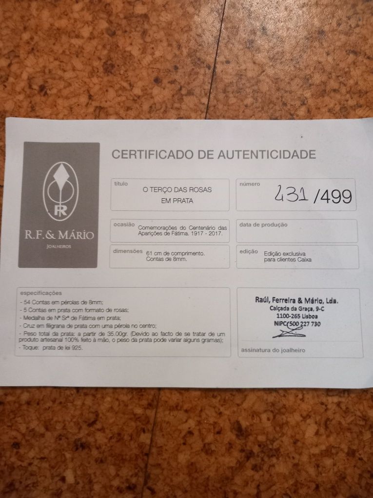 O Terço das Rosas em prata - R.F & Mário Joalheiros  - edição numerada