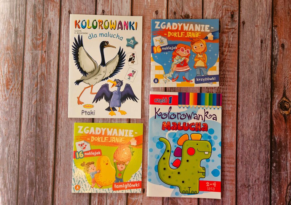 Pakiet 4 kolorowanek/zgadywanek/doklejanek