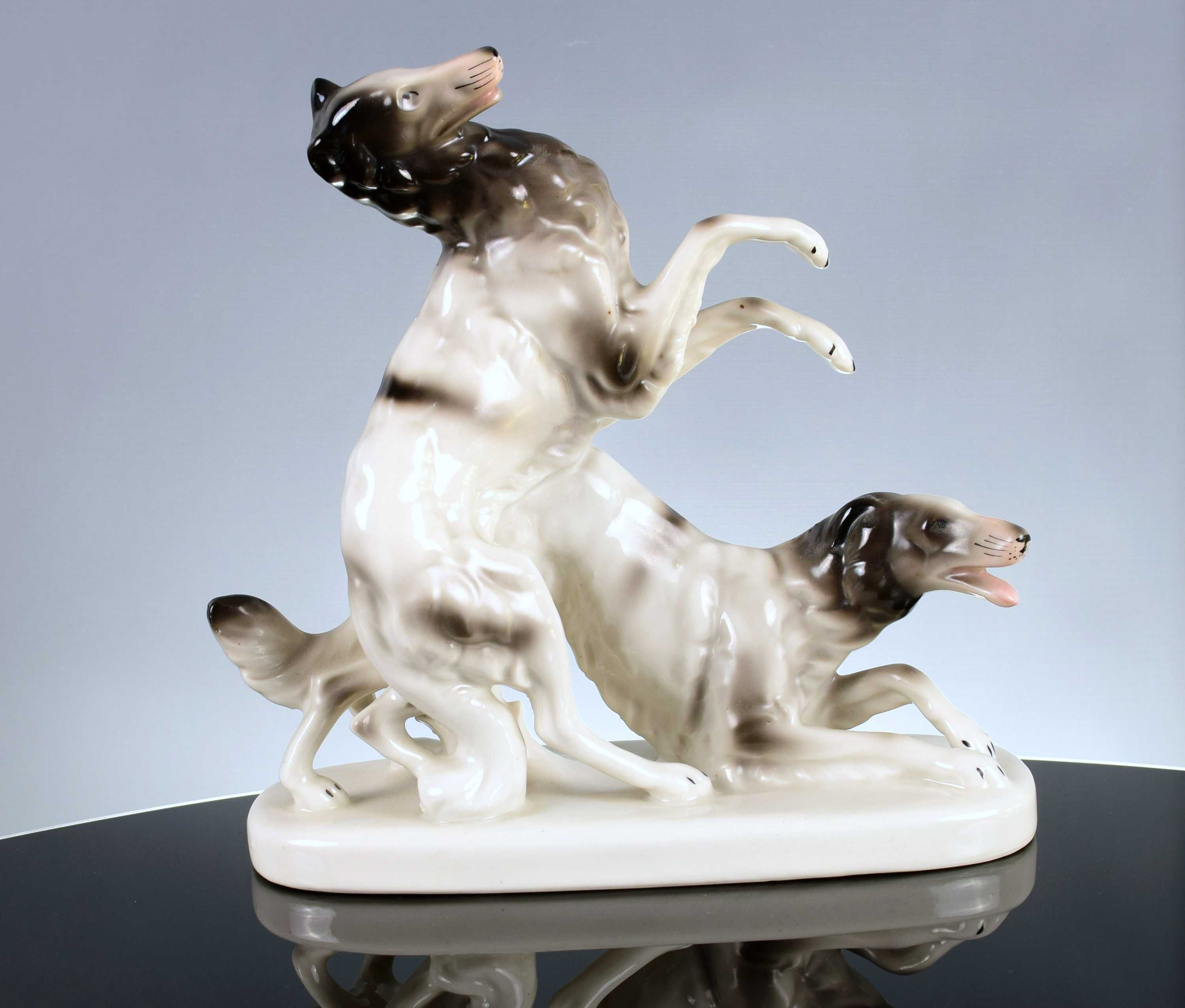 Porcelanowa Figurka Borzoi Psa Autorstwa W.K.C. Gräfenthala