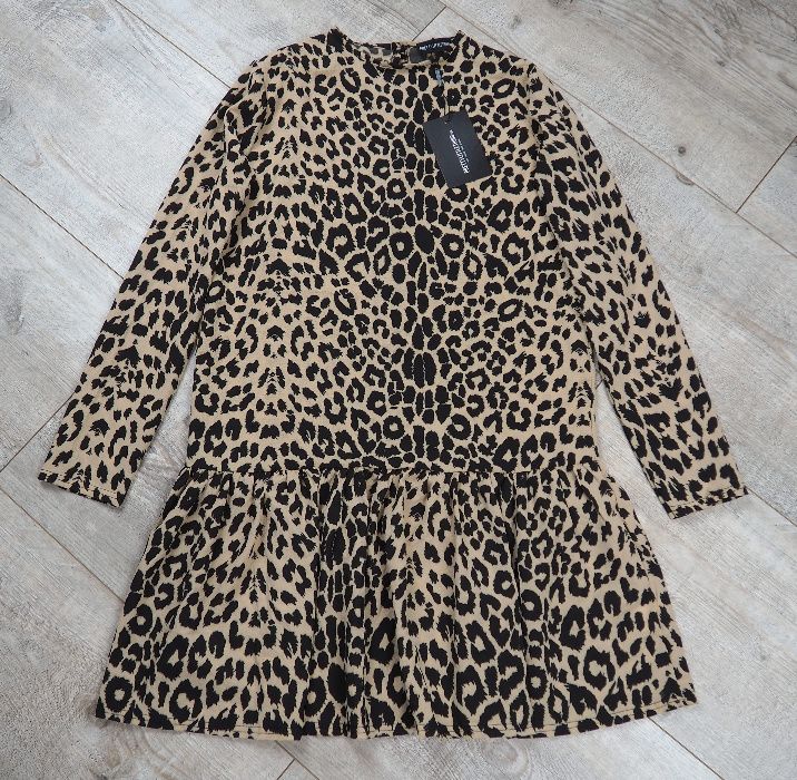 OBNIŻKA! Pretty Little Thing brown leopard long sleeve frill hem38