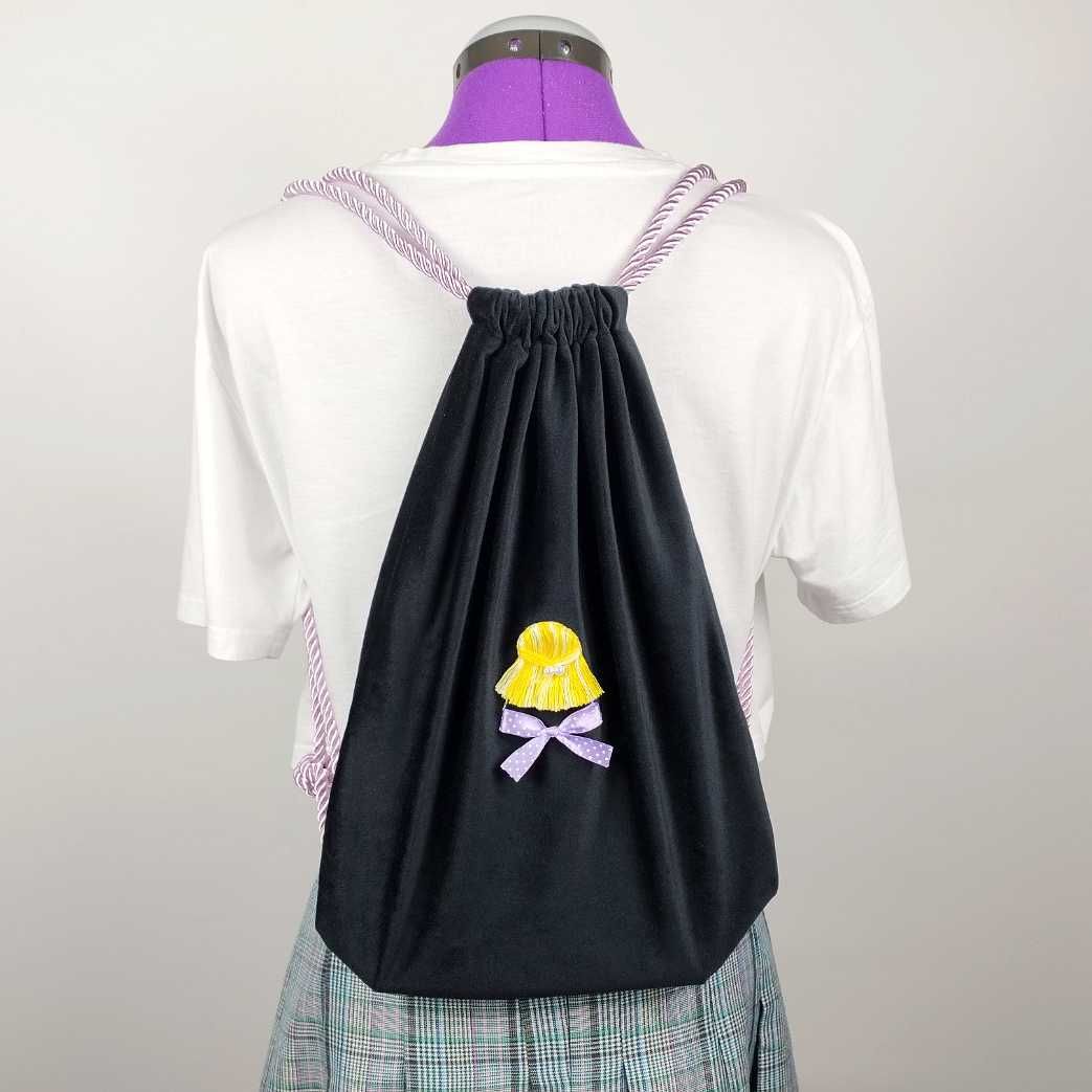 Welurowy plecak worek HAND MADE Elegancki damski plecak na studia