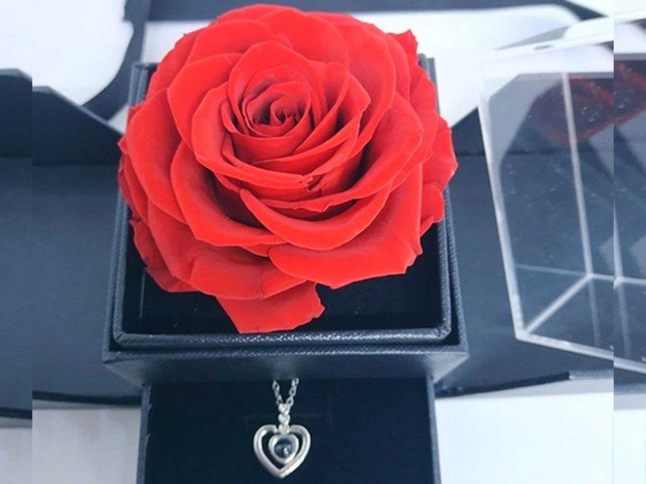 Подарунковий набір на Валентина справжня Троянда в шкатулці і кулон
