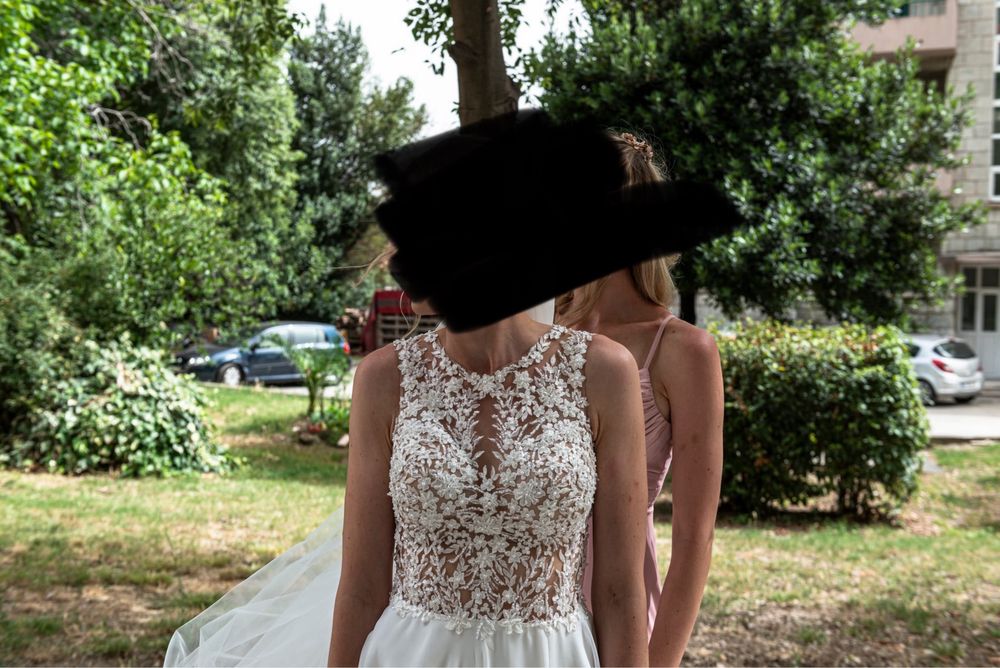 Suknia ślubna + 2 welony, szyta ręcznie, rozmiar 36, 2024