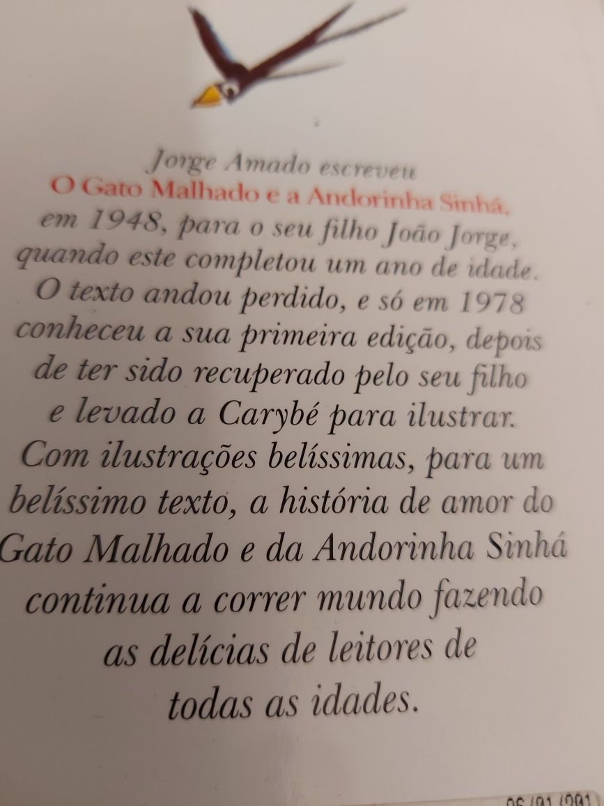 Livro "O Gato Malhado e a Andorinha Sinhá".