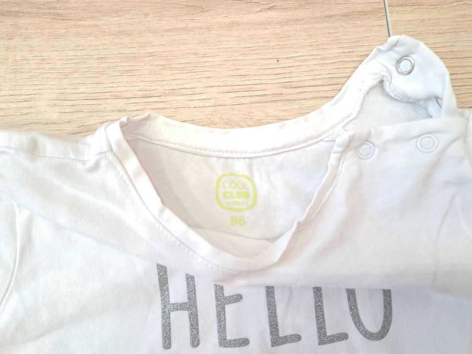 Komplet koszulka bluzka biała z krótkim rękawem Smyk 86 szorty zółte