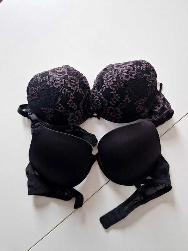 Dwa biustonosze basic koronka stanik zestaw H&M 75B/C