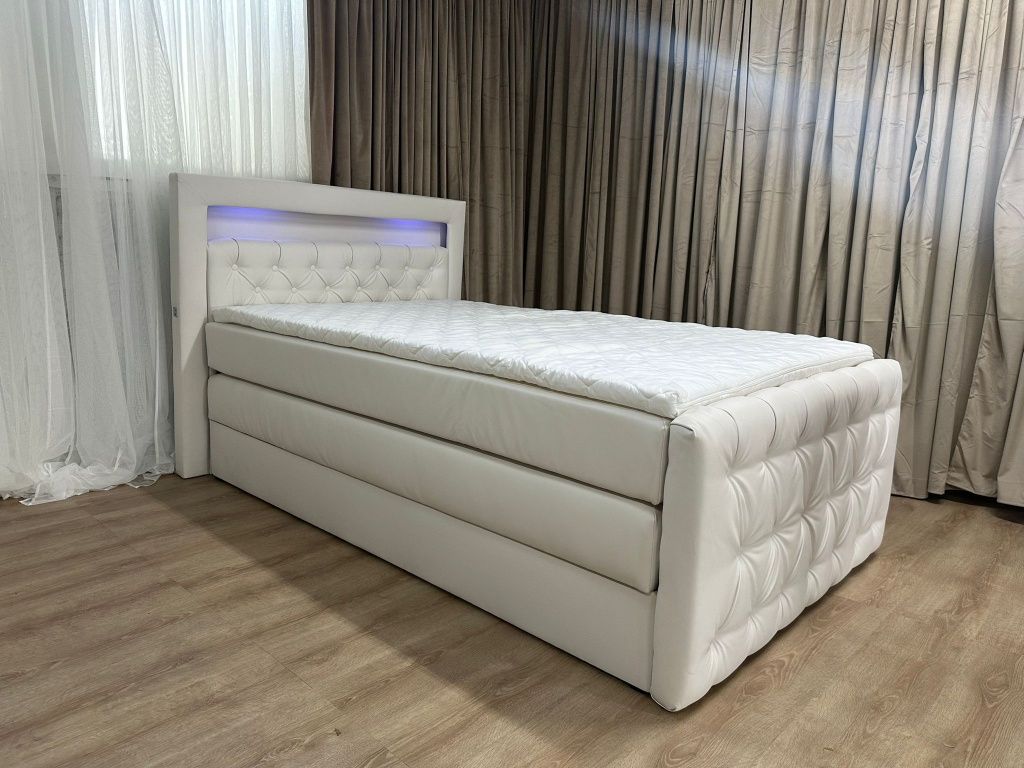 Nowe Łóżko 120x200 Materac Ledy Toper Pojemnik Na Pościel Białe
