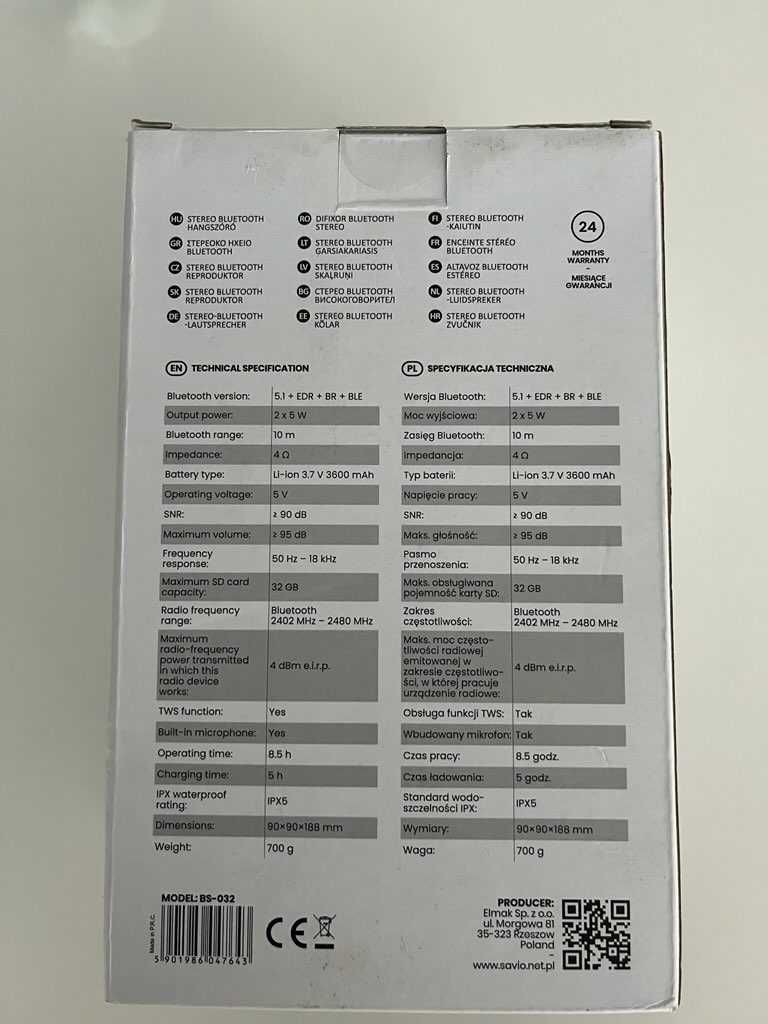 Głośnik Bluetooth Savio