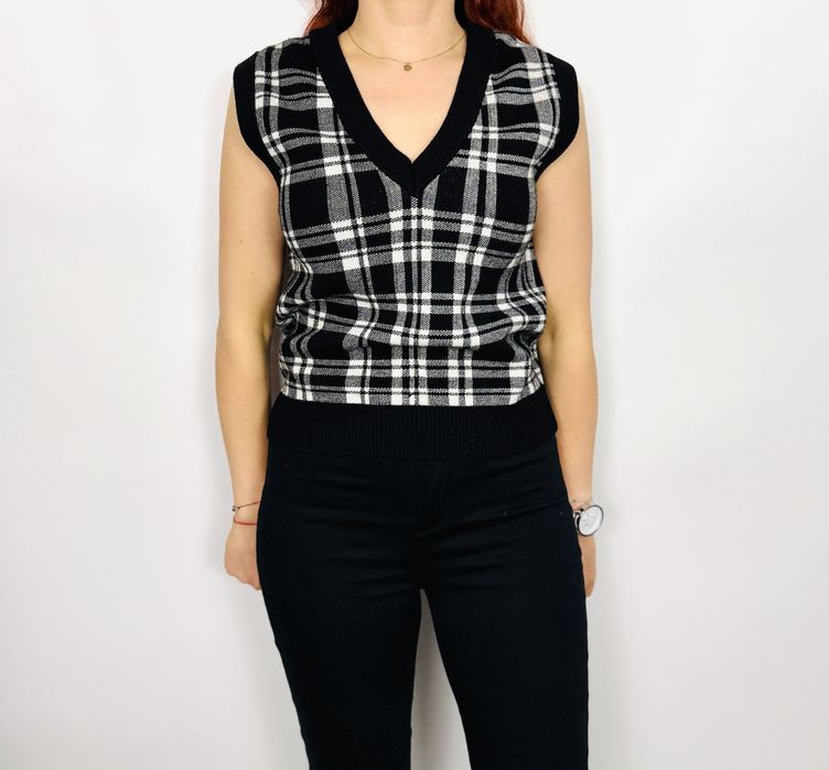 Sweterkowa kamizelka w kratę XS 34 Primark