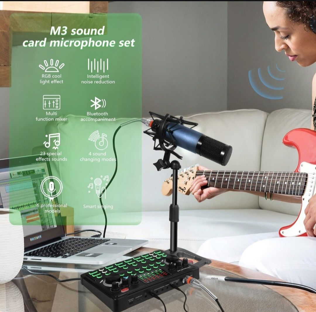 RUBEHOOW Zestaw mikrofonu pojemnościowego z mikserem DJ All In One R16