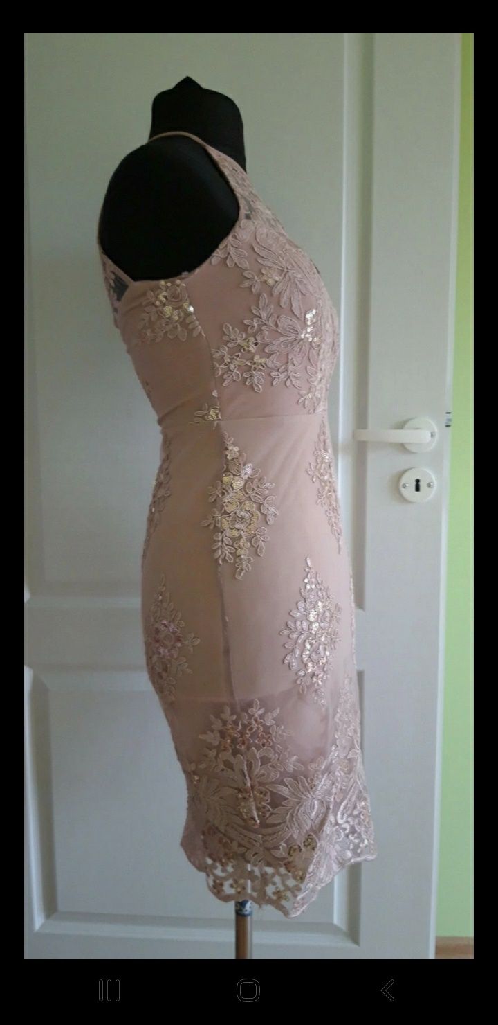 Śliczna elegancka sukienka cekiny zdobienia S 36