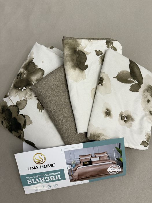 НОВЕ якіснй євро комплект постільної білизни білий сірий бежевий квіти