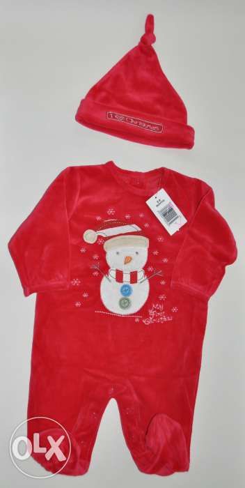 Śliczny na święta dla niemowlaka - komplet pajacyk + czapka 3-6 m-cy