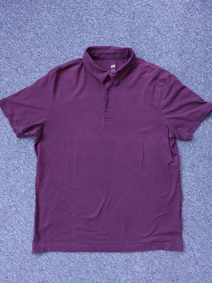 Koszulka polo H&M rozm. L slim fit bordowa casual smart daily use