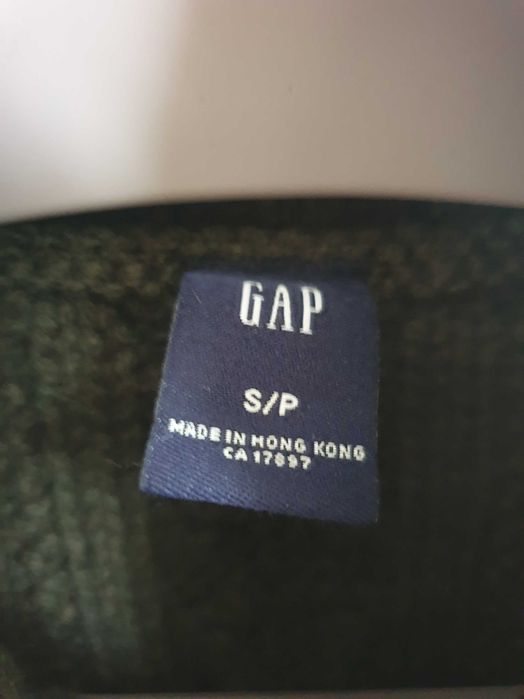 Zielony khaki sweter kardigan wełniany zapinany z warkoczem GAP S 36