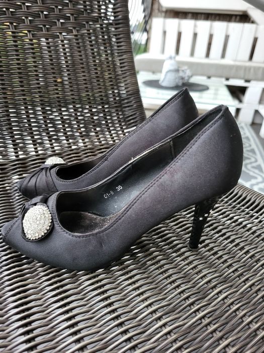 Buty czarne obcas cyrkonie rozm.35