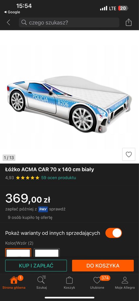 łóżkо ACMA CAR