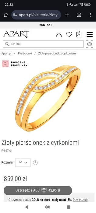 Apart. Pierścionek z cyrkoniami r12