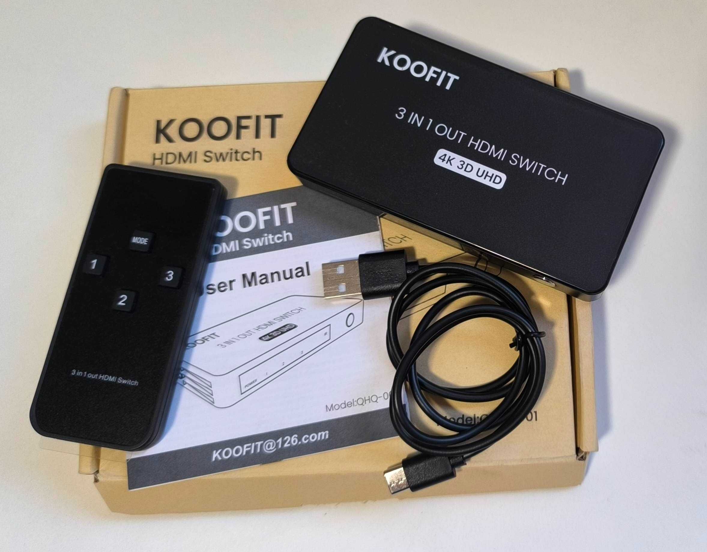 Плата перемикання KOOFIT QHQ-001 - HDMI Switcher 3x1 3D, UHD, 4K/60 Гц