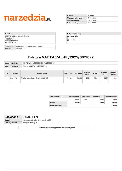 Piła spalinowa 58G950 GRAPHITE gałęziówka