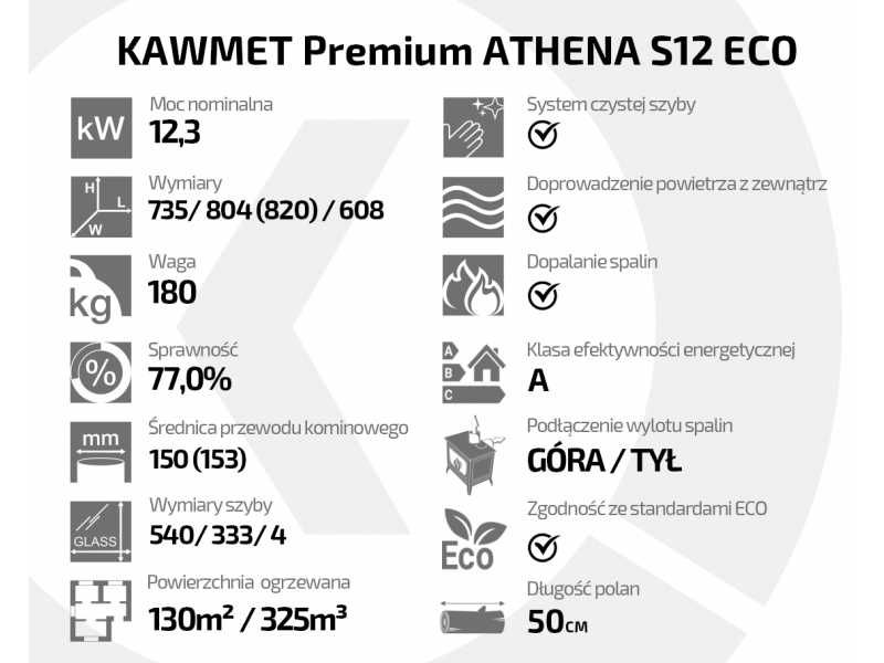 Żeliwny piec wolnostojący KAWMET Premium ATHENA S12 ECO, EKOPROJEKT