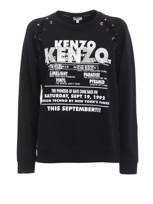 Oryginalna bluza Kenzo Glitter lace up sweatshirt czarna M