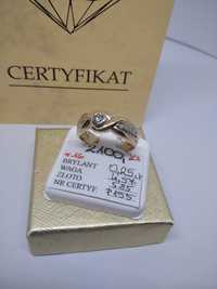 Złoty pierścionek z brylantem 0,25 ct VS złoto 585 R 16  325