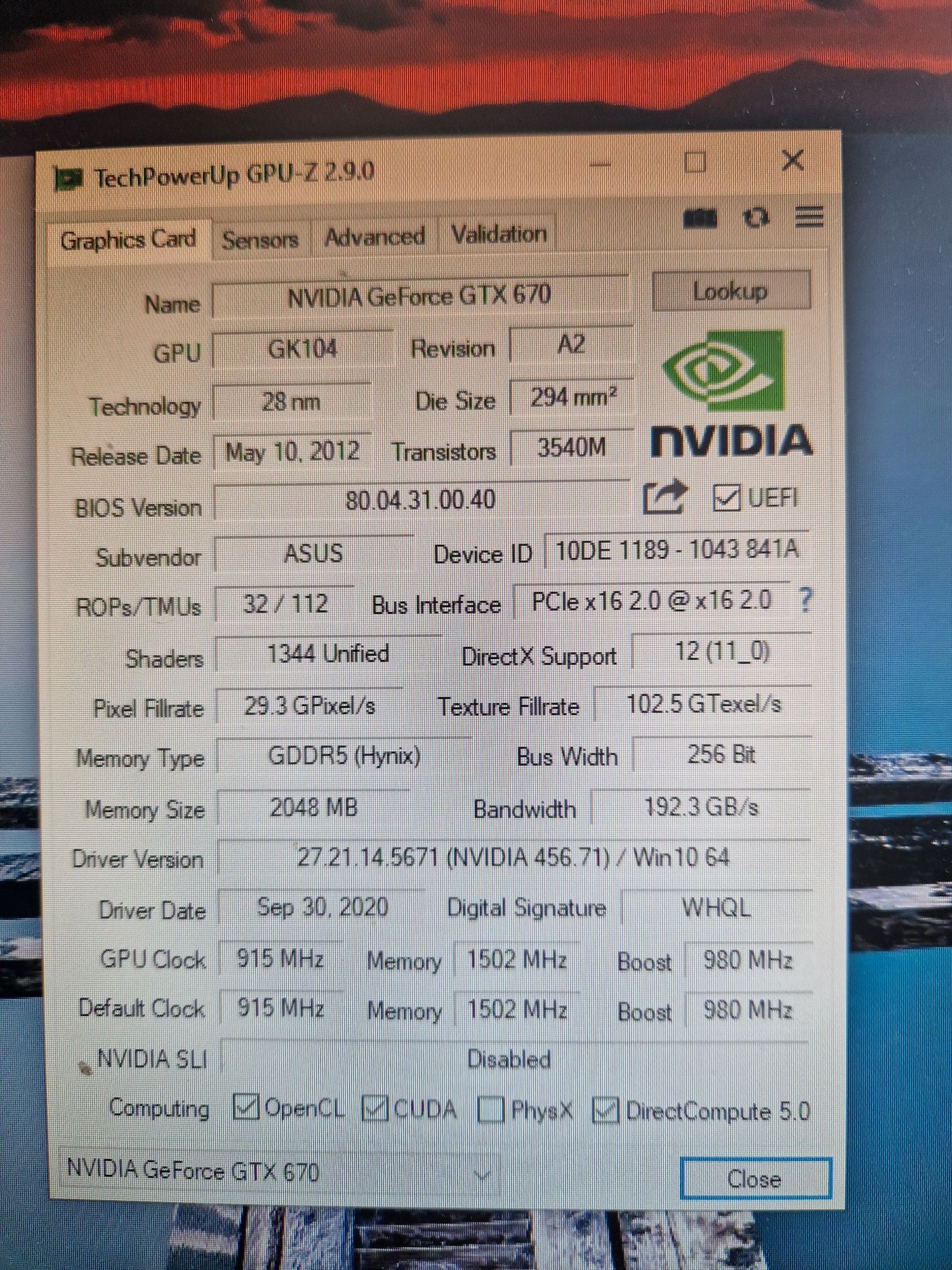 ASUS GTX670 2GB 256BIT GDDR5 Відеокарта Стан гарний