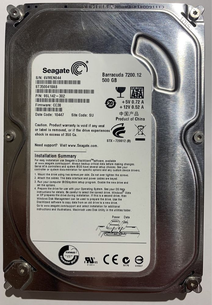 HDD SATA Seagate жорсткий диск 500Gb  16Mb, в робочому стані
