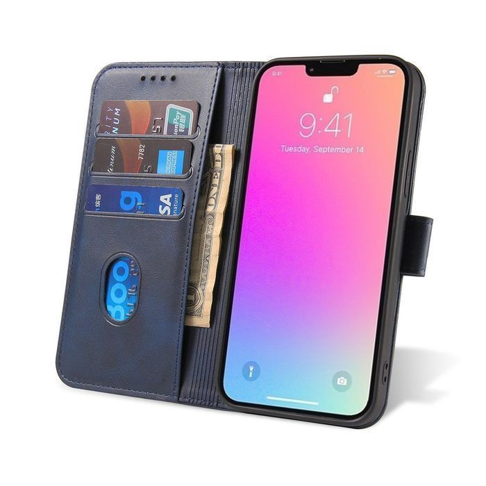 Etui Magnet Case iPhone 14 Pro Max z Klapką i Podstawką - Niebieskie