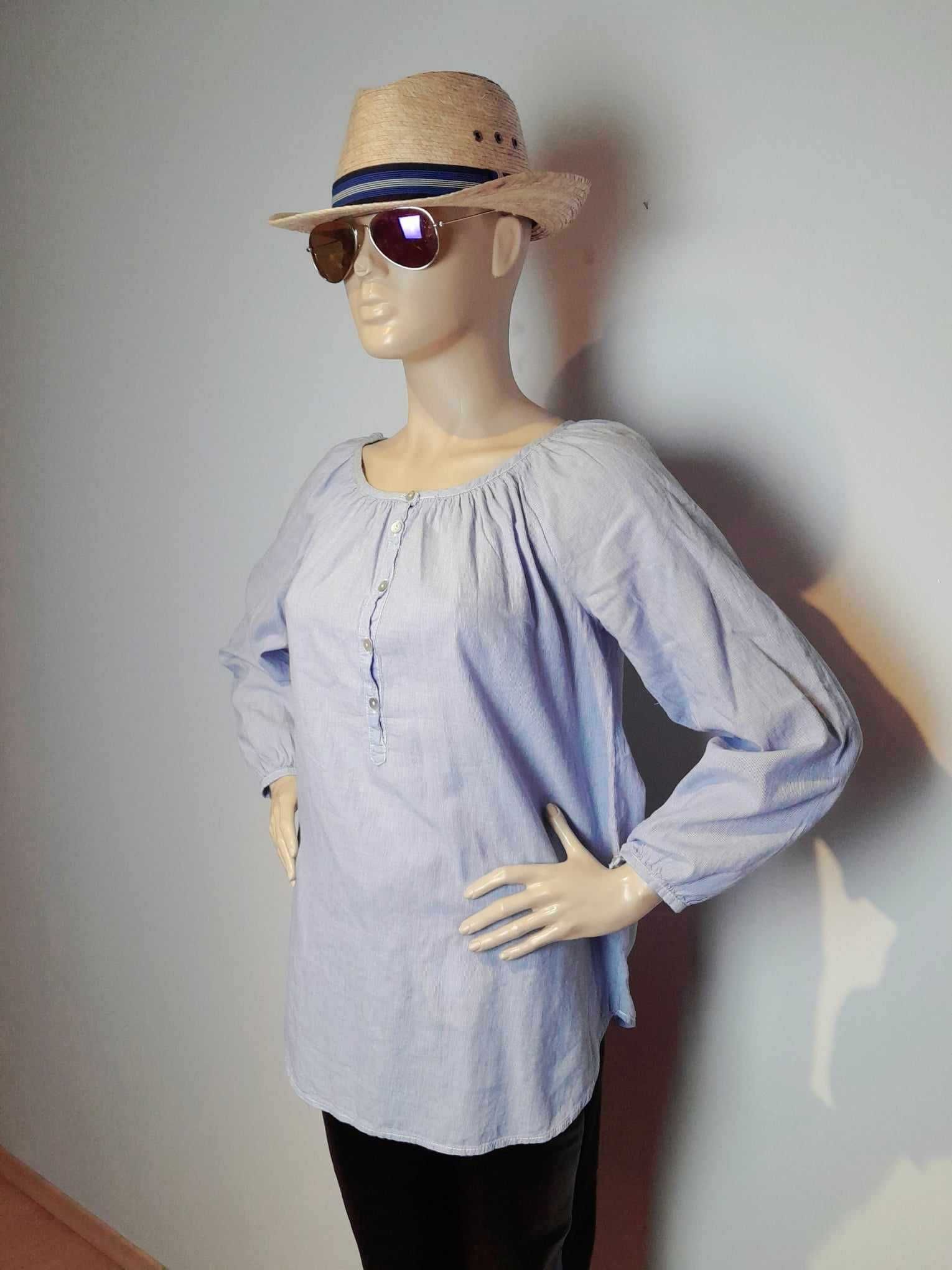 błękitna koszula damska z długim rękawem w paski H&M M/L