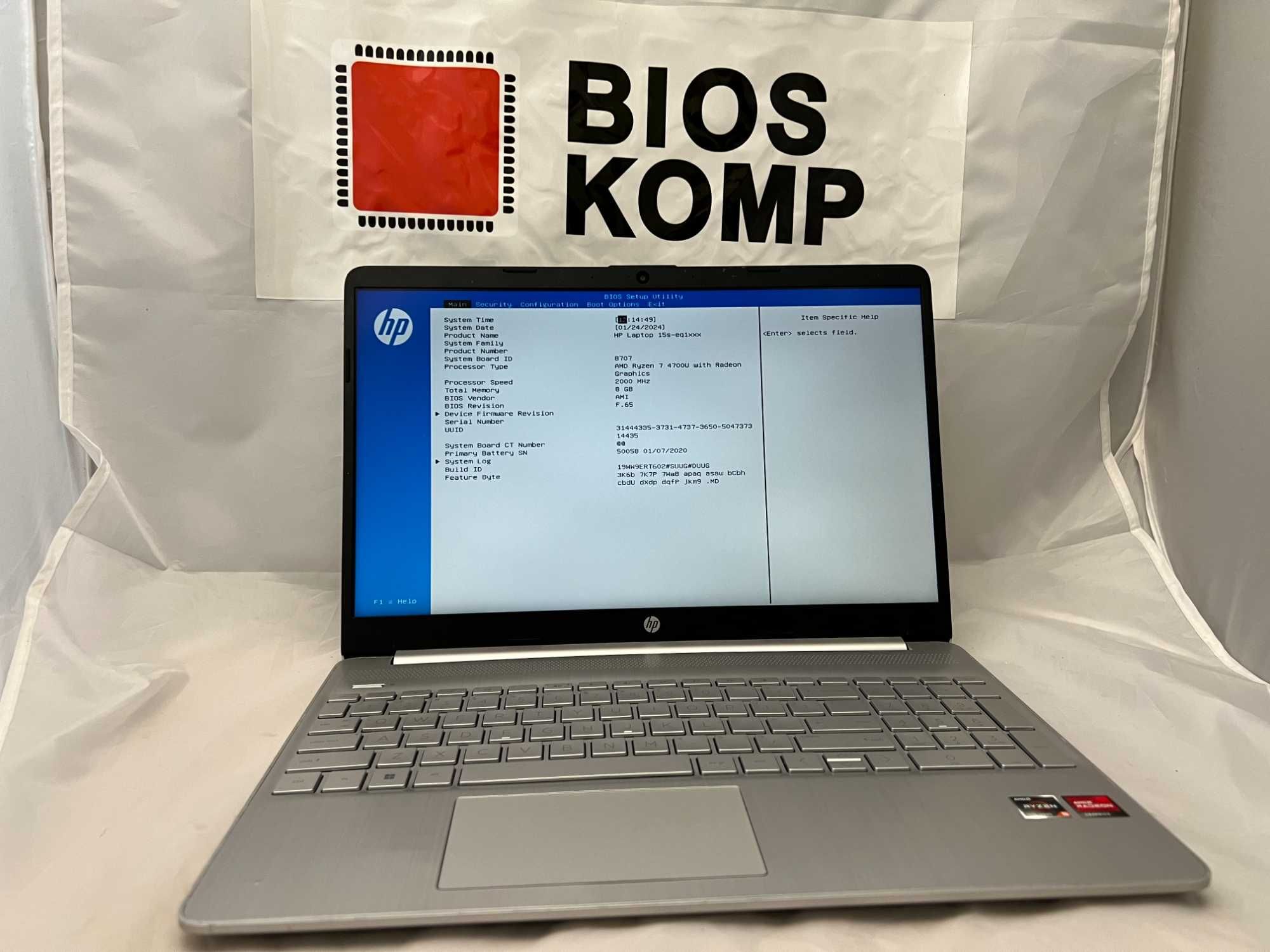 Laptop HP 15s-eq1125nw/15,6/Ryzen 7 4700U/8GB/256GB/Bioskomp/GWARANCJA