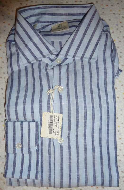 Camisa nova linho riscas largas Luigi Borrelli Napoli 45 - SALDO