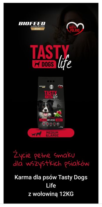 Sucha karma dla psa Tasty Dogs Life z wołowiną 12kg + gratis