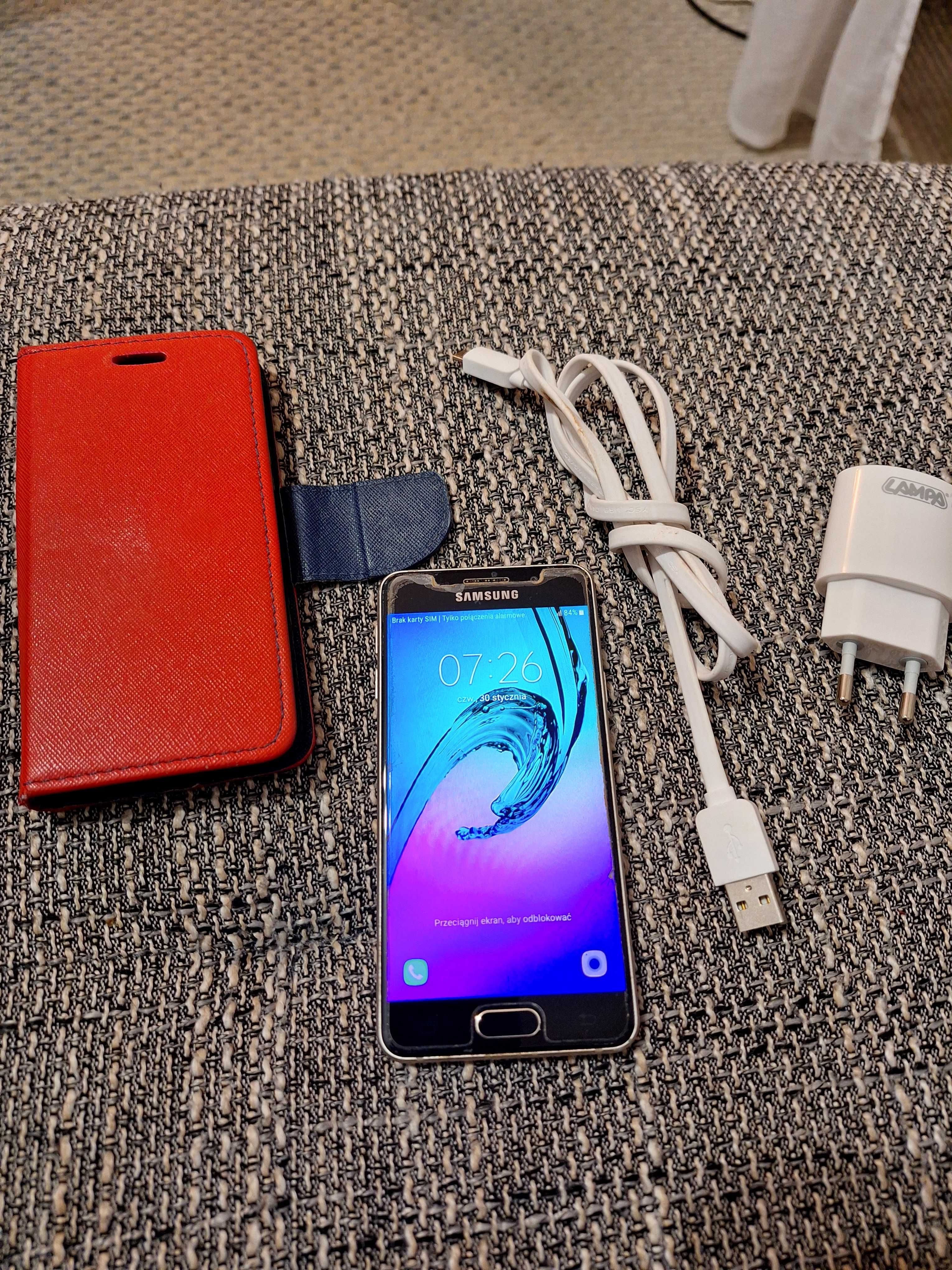 Telefon Samsung GALAXY A3 (2016) ładowarka, etui, szkło stan bdb