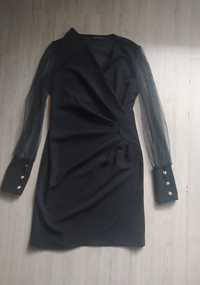 Mała czarna elegancka sukienka rękaw z tiulu S/M