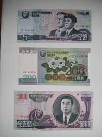 zestaw banknotów 5-5000 wons , Korea  , 3 szt.