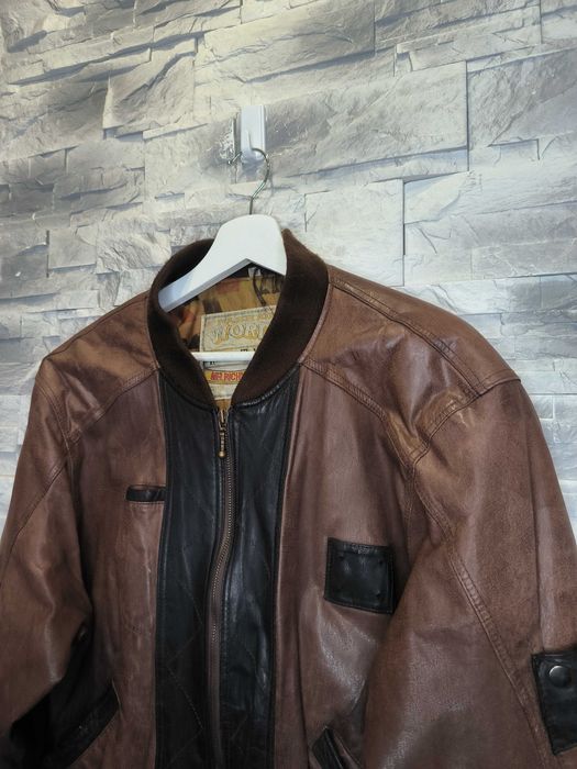 Kurtka Skórzana Bomberka Vintage Brązowa Skóra
