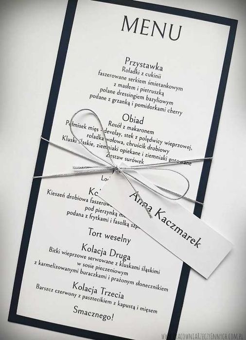 Karta menu z winietką