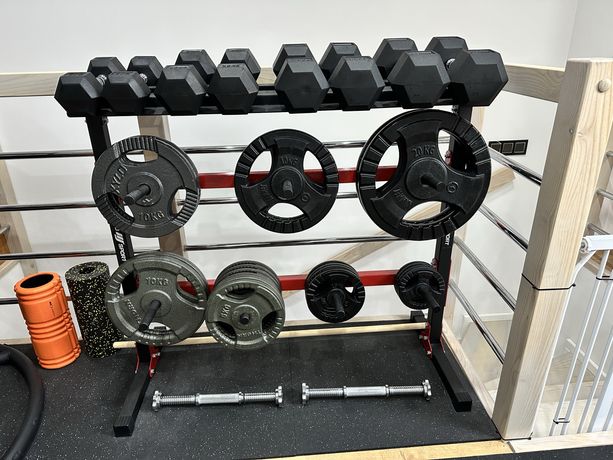 Gryf prosty 180 cm (10 kg) oraz obciazenie żeliwne z uchytami 90 kg.